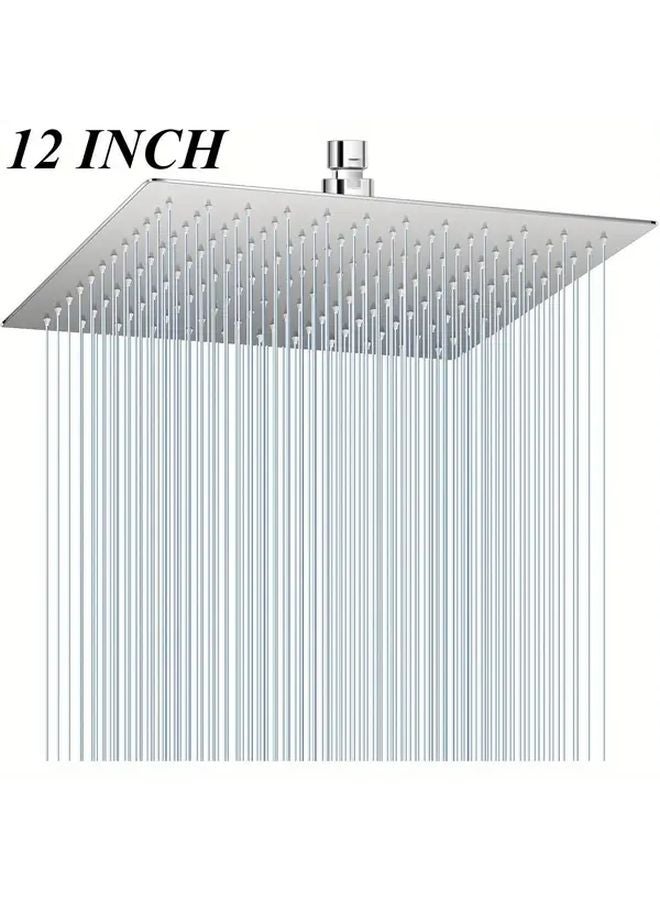 12 Inch Chrome Polished Stainless Steel Rain Shower Head With Silicone Nozzles - Image 2